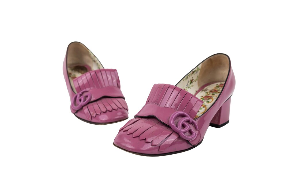 Gucci Pink Marmont Fringe Pumps Patent Leather Size 37.5